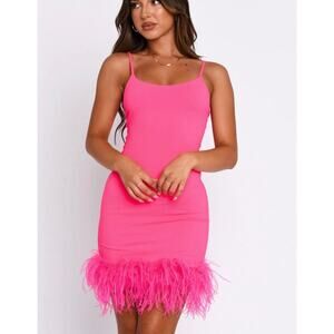 Whitefox In A Trance Bright Pink Feather Detail Womens Mini Dress NWT Size Small